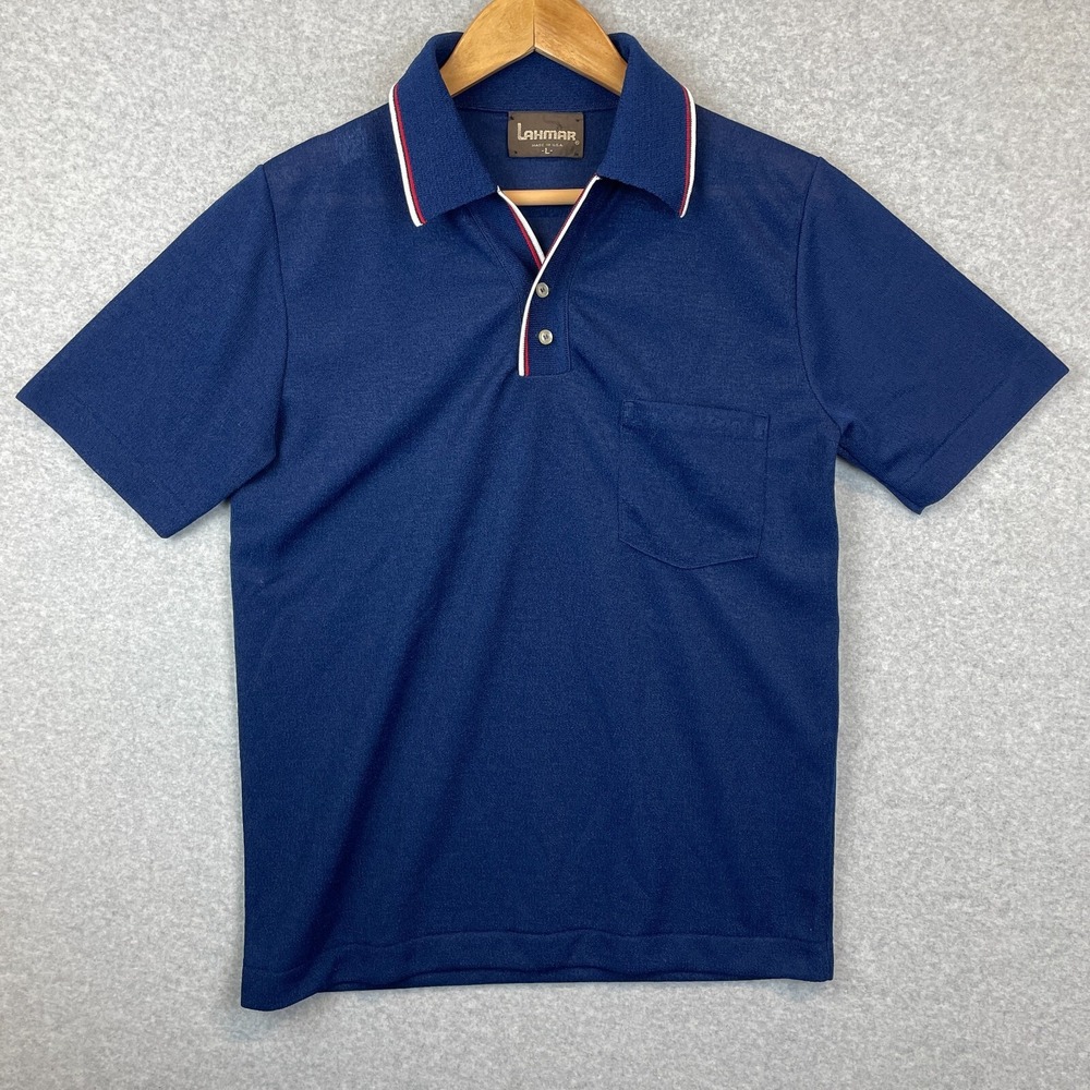 Vintage Lahmar Polo Shirt Men Large Golf Palm Springs Mod 60s MCM USA Semi Sheer